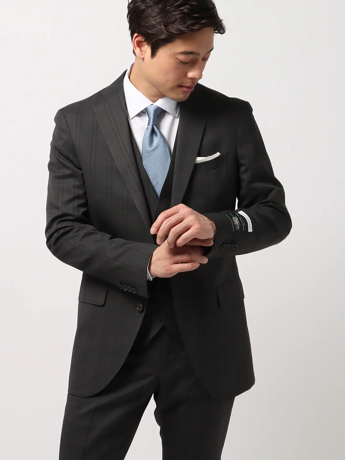 スーツ／スリーピース／フォーマル兼用／2つボタン／グレンチェック