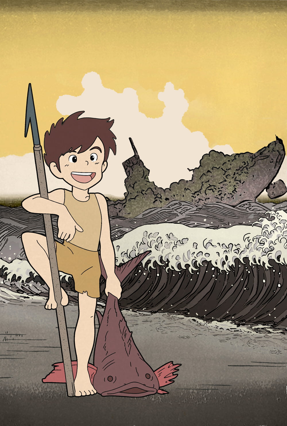 未来少年コナン 浮世絵「45周年 荒波と少年」｜浮世絵工房