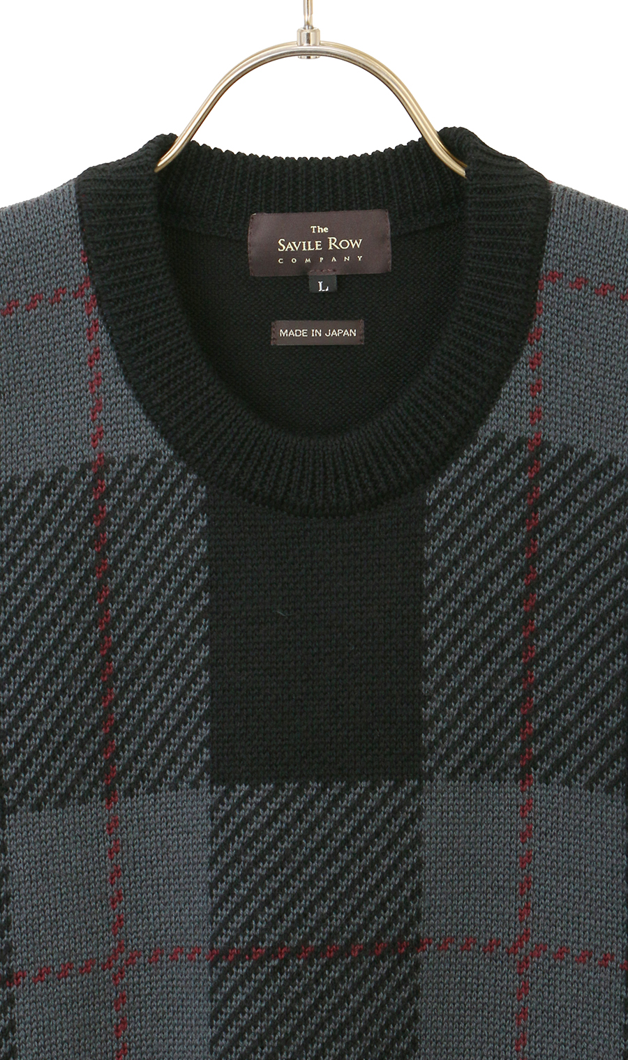 チェック柄クルーネックセーター【日本製】 (25501559-05) | Savile