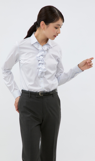 スキッパーカラーラッフルフリル・リボンブラウス【長袖】【3WAY