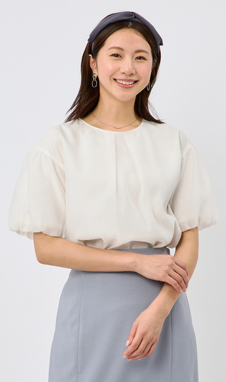 パフスリーブシアーブラウス【5分袖】 (ABL25320-10) | ANCHOR WOMAN