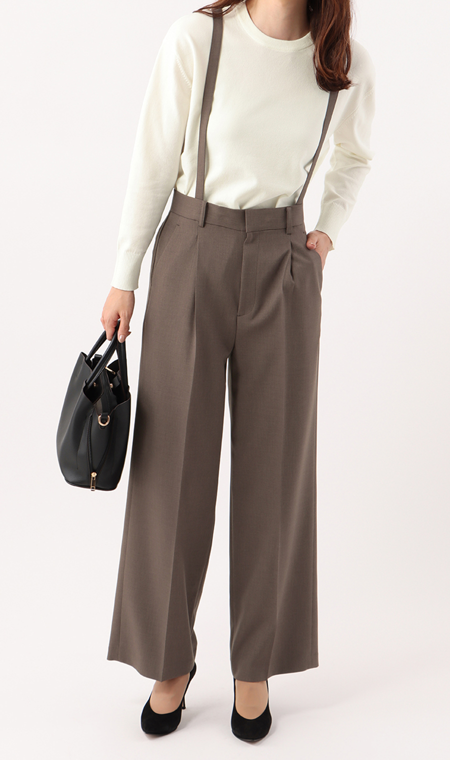 サスペンダー付きワイドパンツ《セットアップ着用可》《裾上げ済み