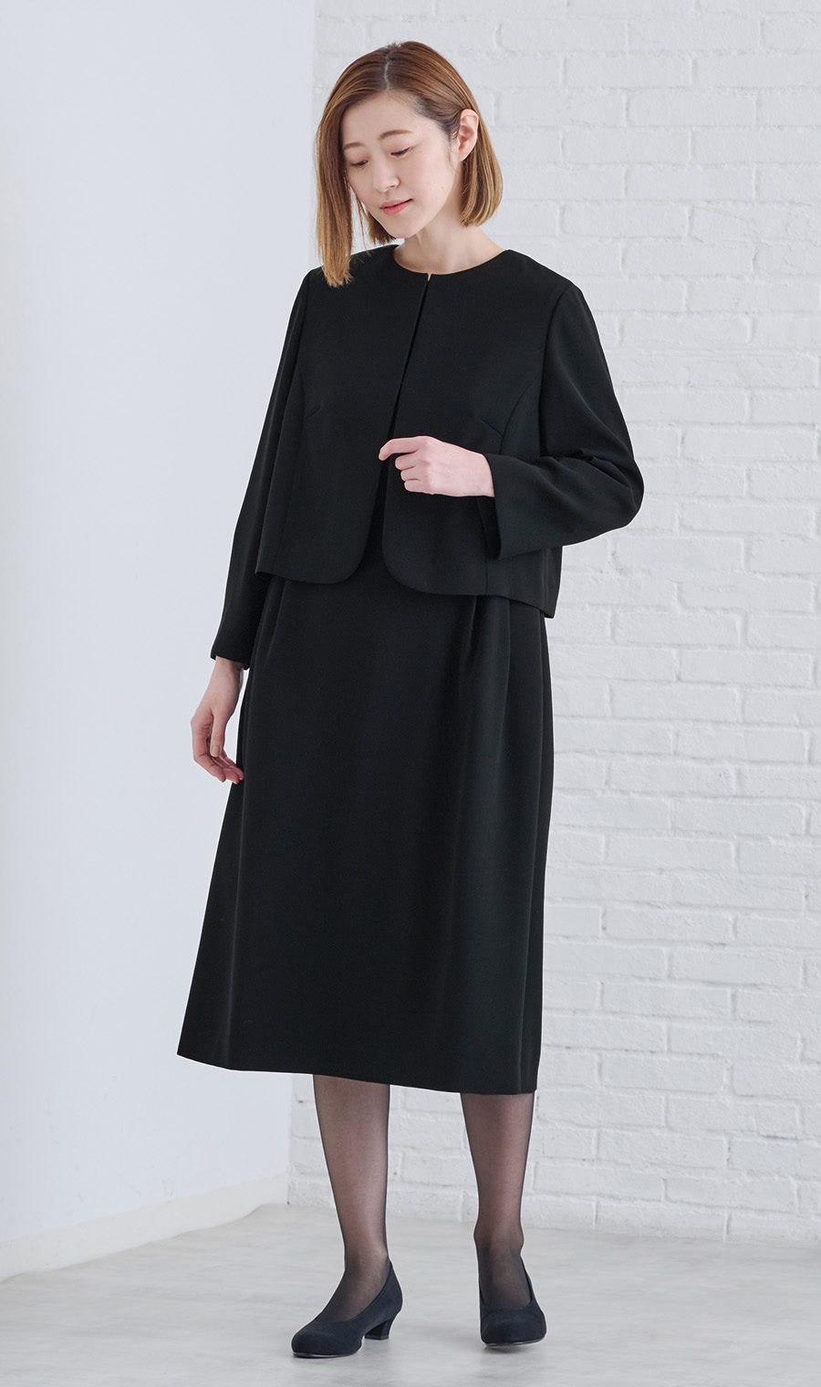 □ノーカラージャケット＋ウエストタックワンピース【WEB限定