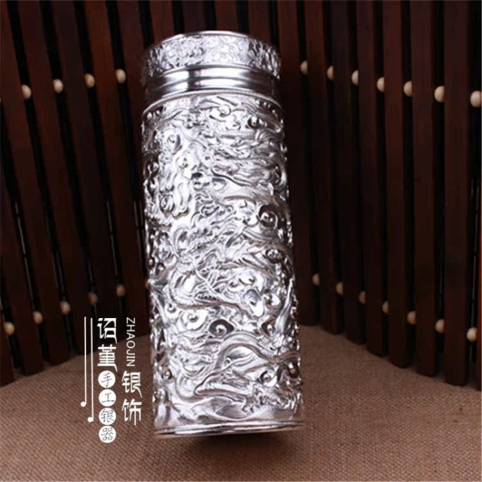 金小鋪正品內外純銀至尊九龍杯銀999足銀杯保溫銀水杯純銀保健杯高檔禮
