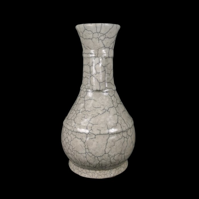 博古珍藏》宋．哥窯米黃釉貫耳瓶．早期收藏．老件花瓶瓷器．博物館級