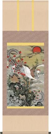 春の遠山 如意輪堂図】湧石 988 掛け軸 肉筆 春の遠山 如意輪堂