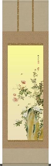 掛け軸-香花岩蜂（複製）／山本梅逸 筆（尺五）花鳥画掛軸 - 掛け軸