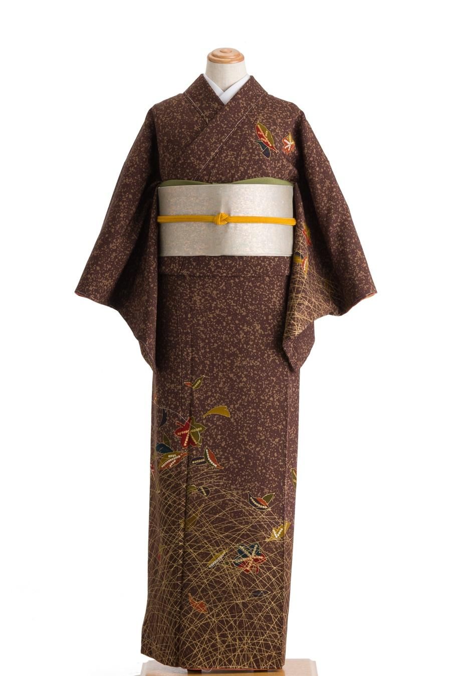 付け下げ訪問着 叩き染めに落ち葉 - からん::アンティーク着物