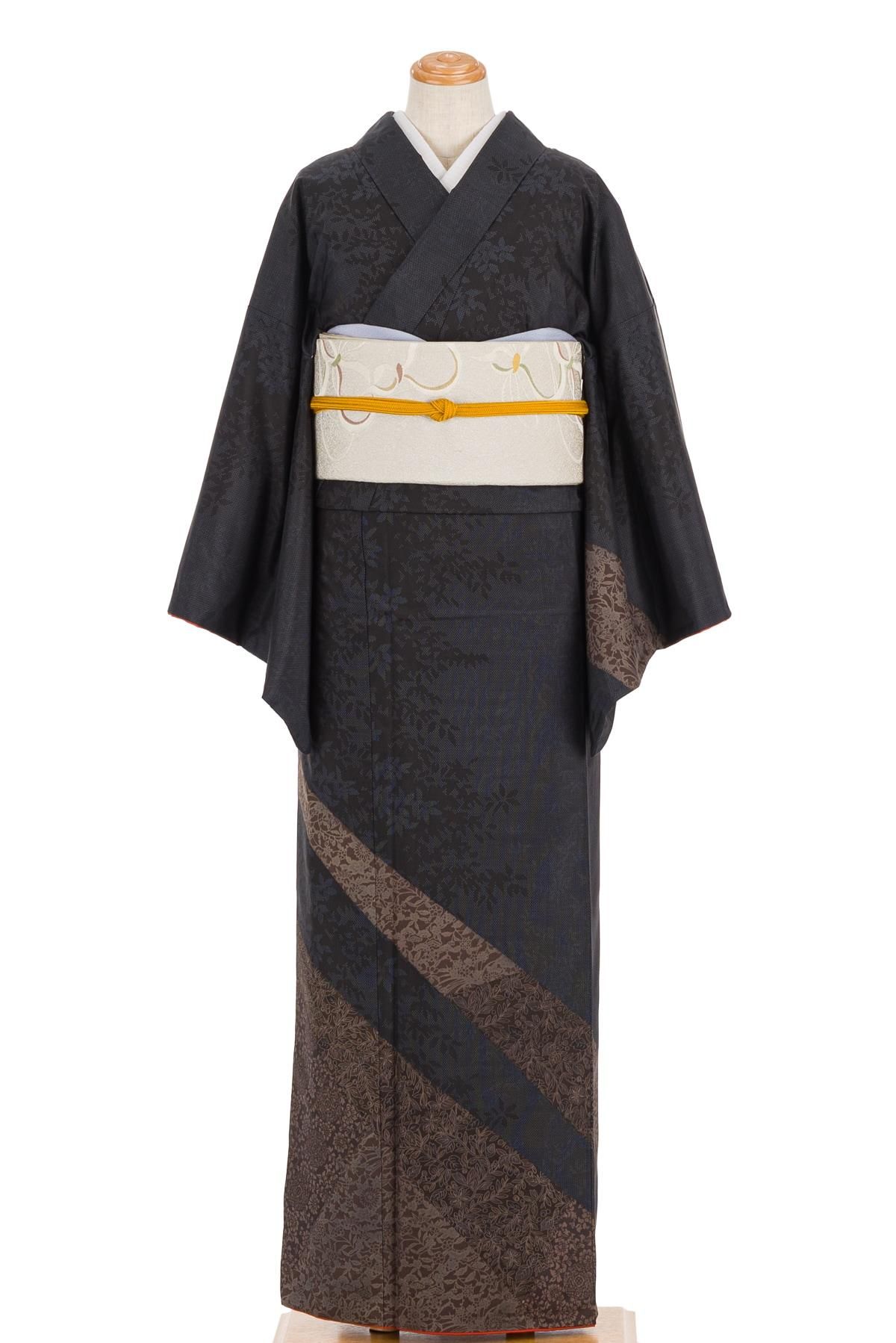 大島紬訪問着 草花模様 - からん::アンティーク着物・リサイクル着物の