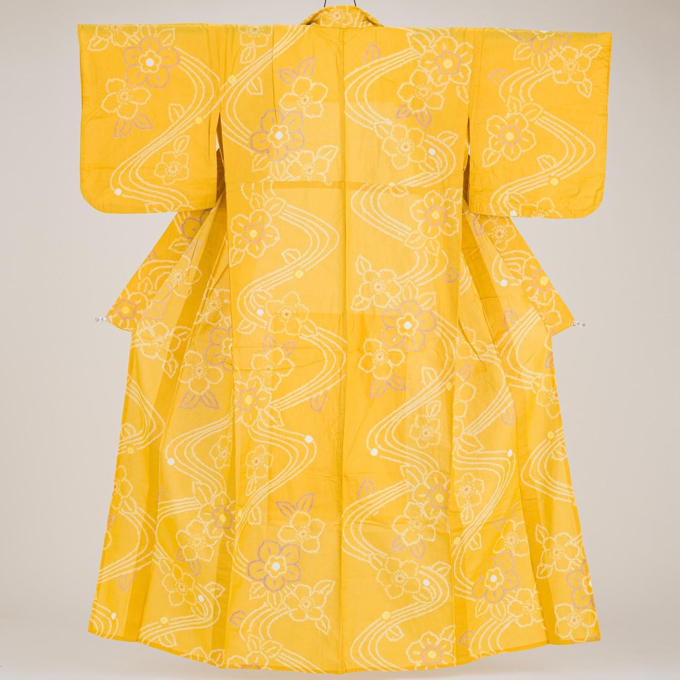 有松絞り浴衣 黄色 花流水 - からん::アンティーク着物・リサイクル