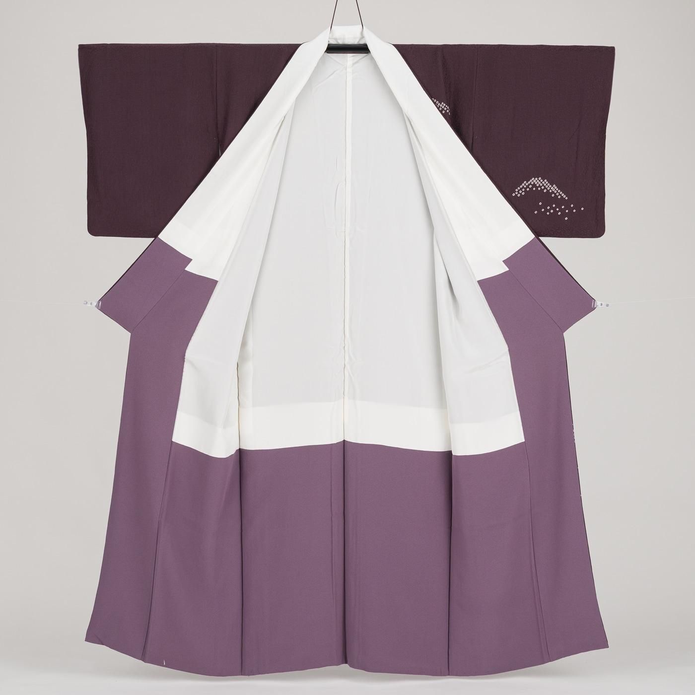 訪問着 深紫 雪輪に桜 - からん::アンティーク着物・リサイクル着物の