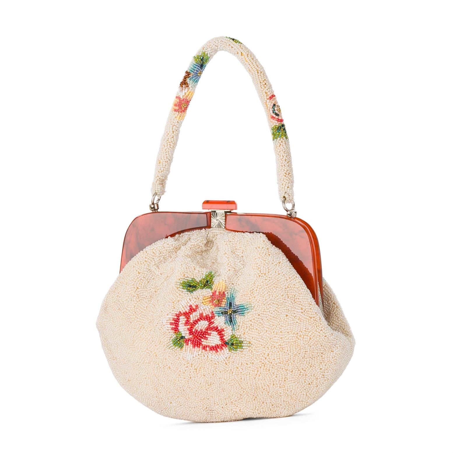 ヴィンテージビーズバッグ 牡丹 - からん::アンティーク着物