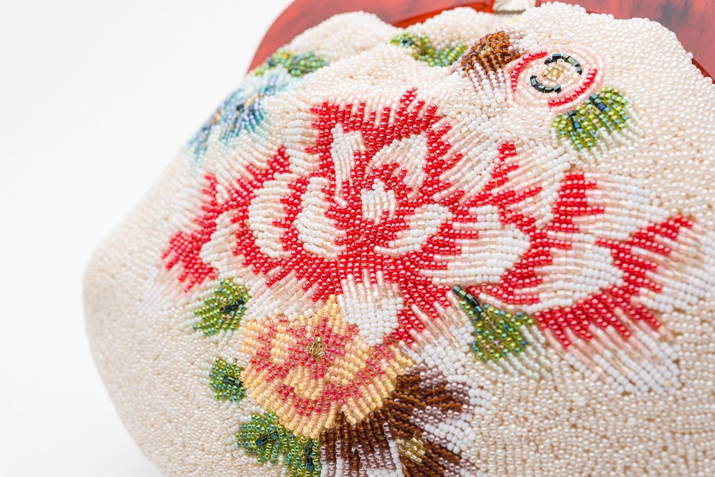 ヴィンテージビーズバッグ 牡丹 - からん::アンティーク着物