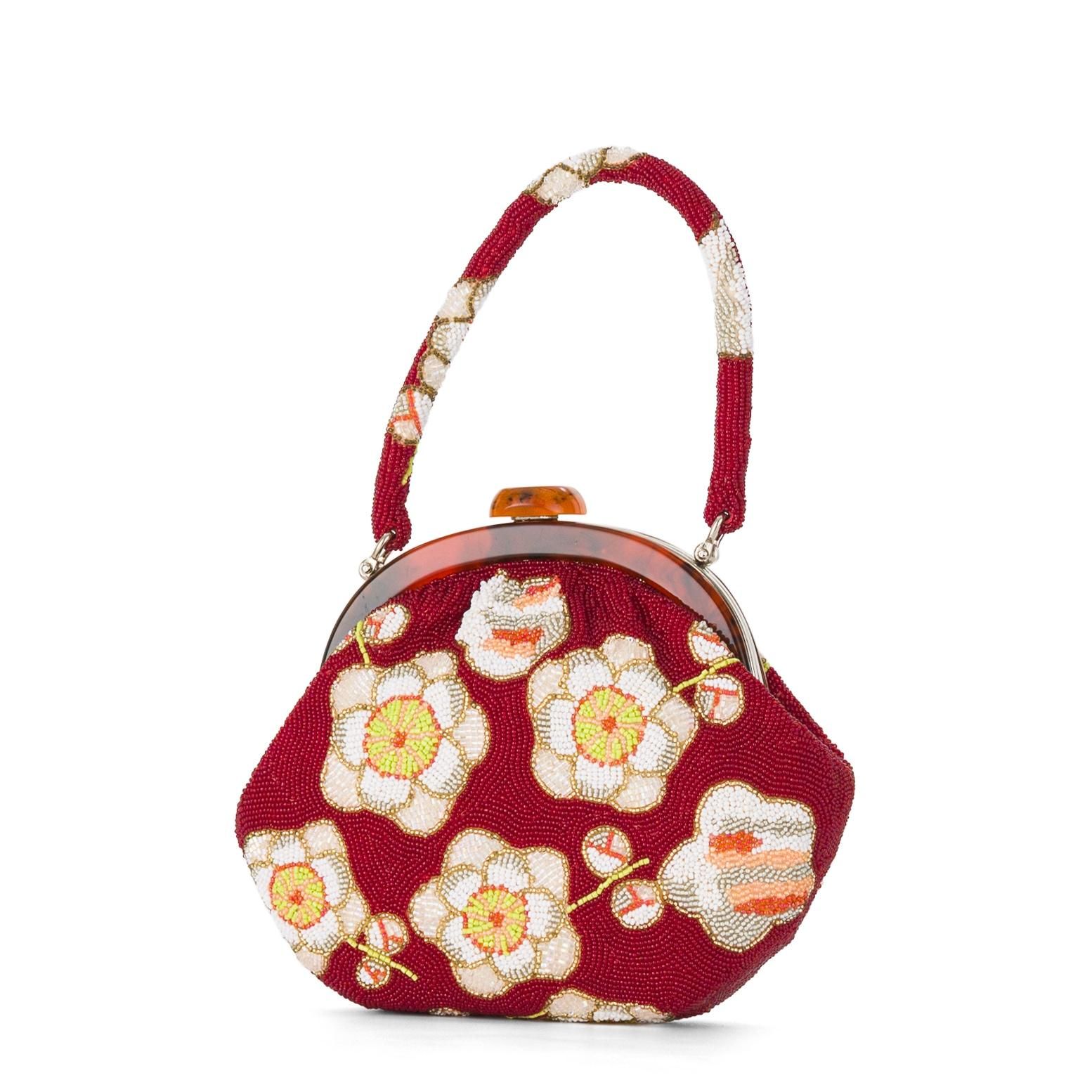 ヴィンテージビーズバッグ レトロな梅の花 - からん::アンティーク着物