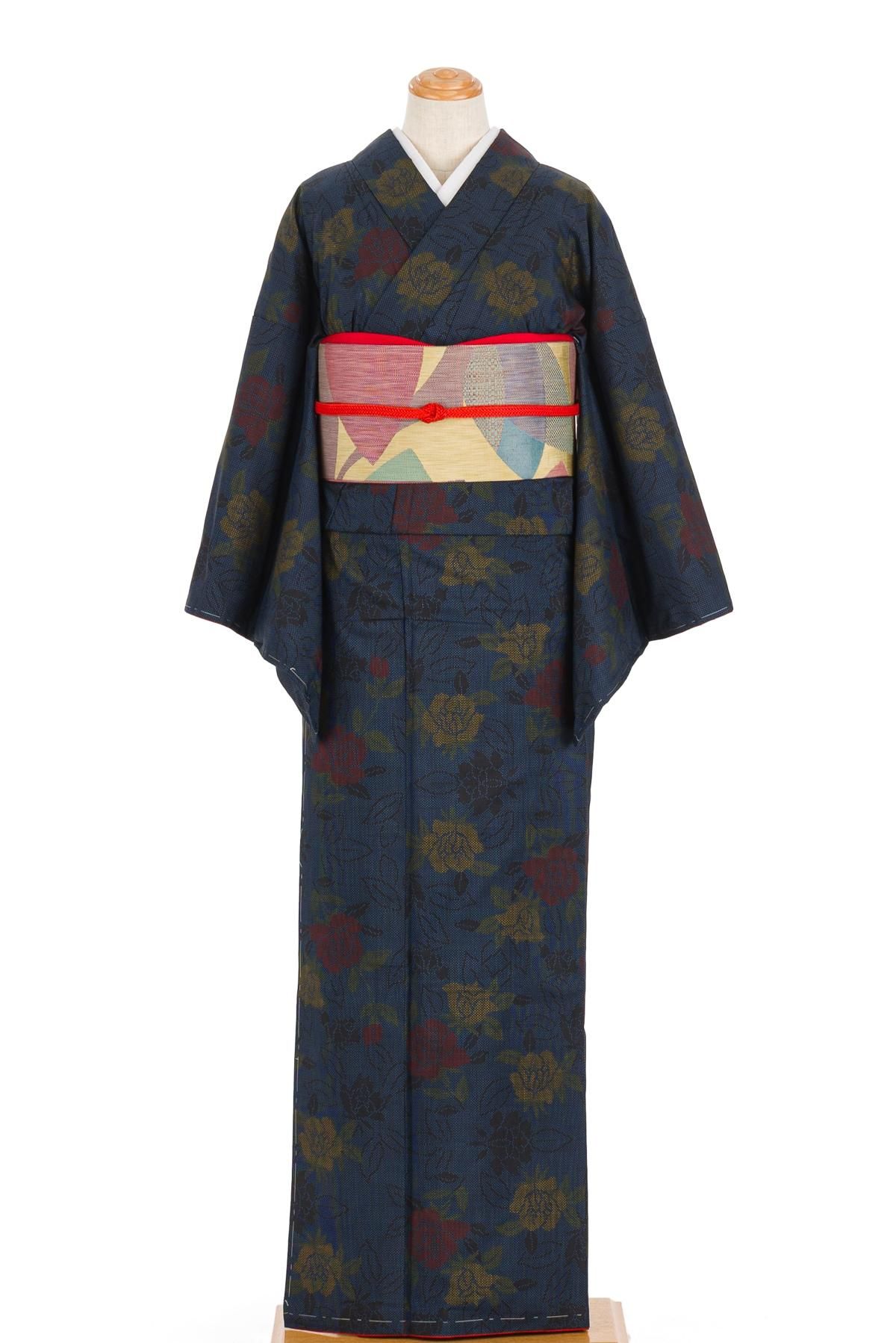 セミアンティーク大島紬 薔薇 スリムサイズ - からん::アンティーク