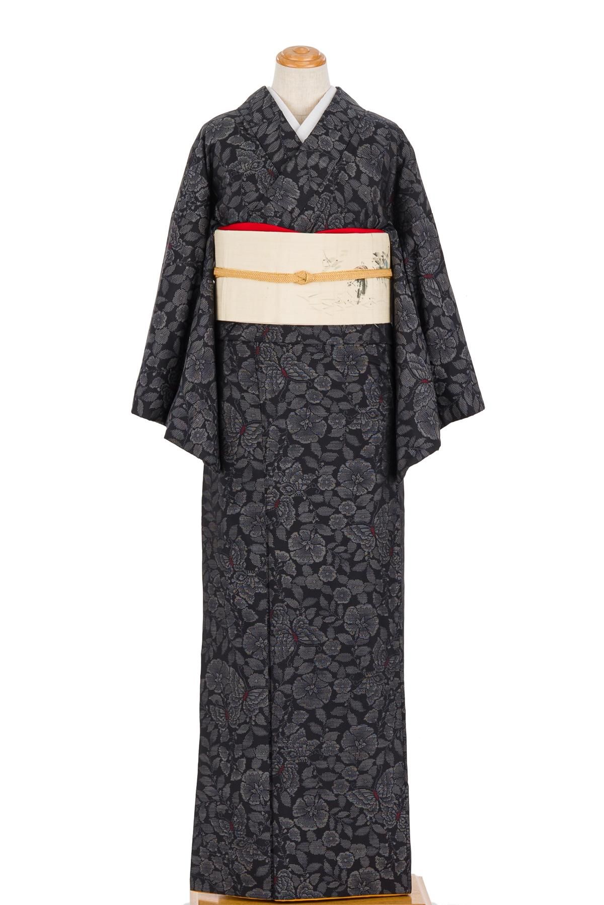 大島紬 横双 花と蝶 - からん::アンティーク着物・リサイクル着物の