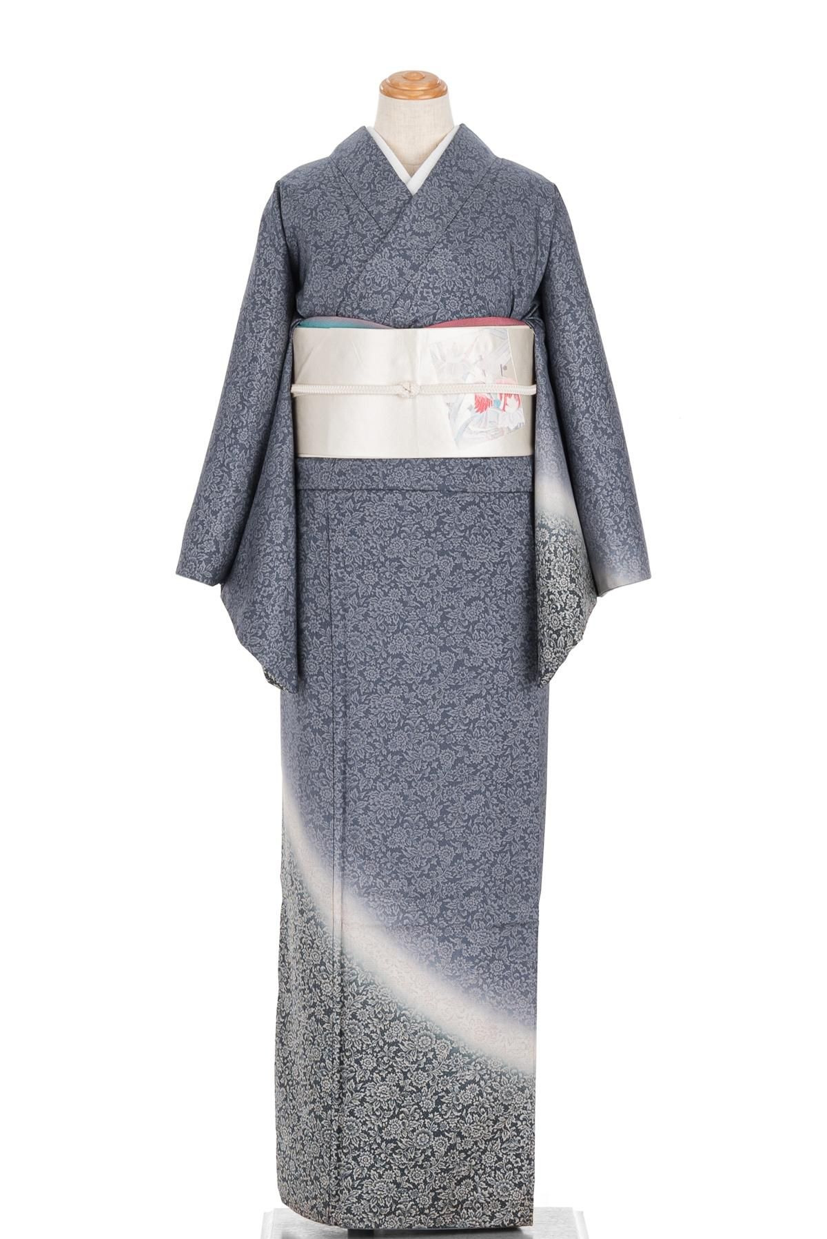 染め大島紬 訪問着 花更紗 - からん::アンティーク着物・リサイクル