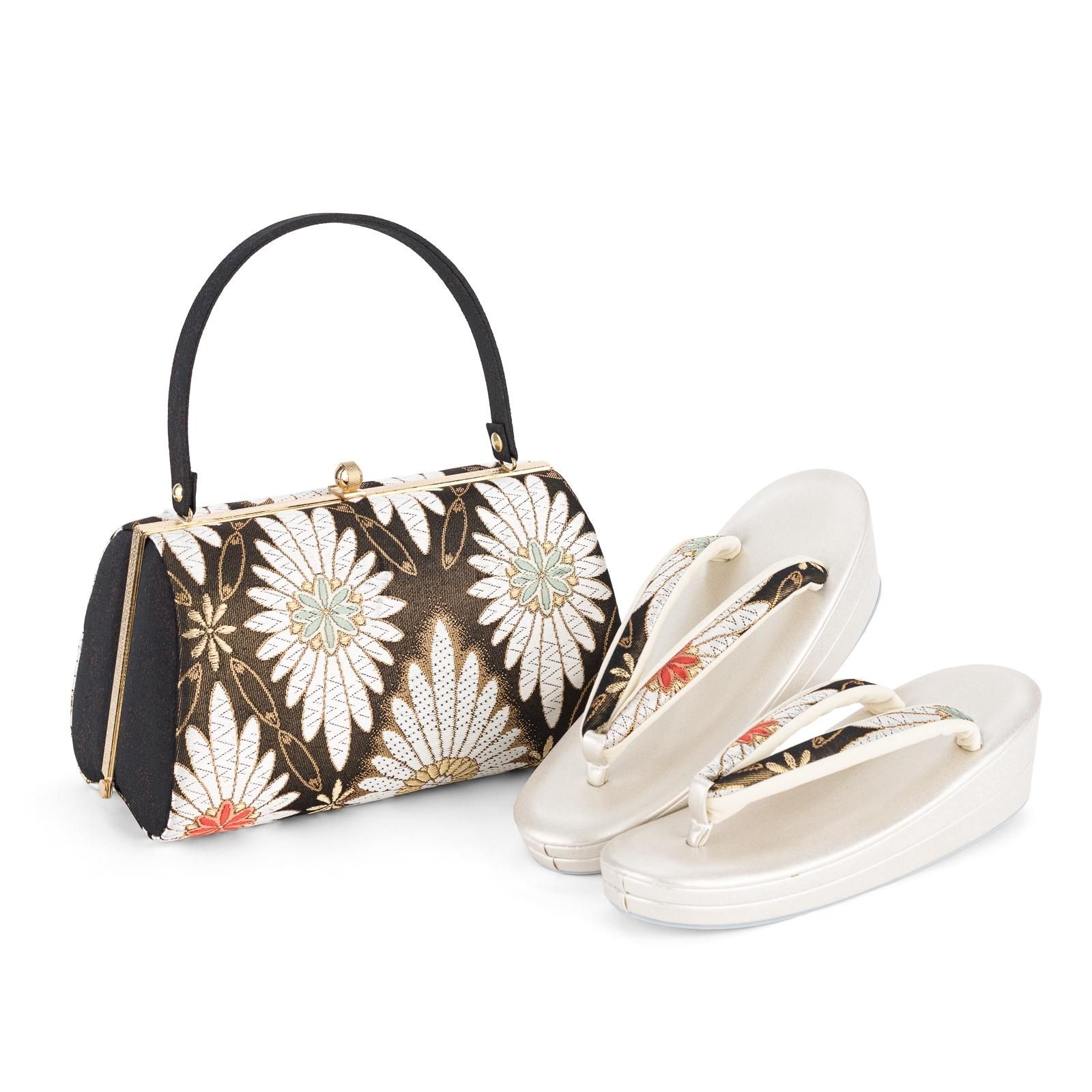 M】フォーマル向け 草履バッグセット 白花菱 - からん::アンティーク