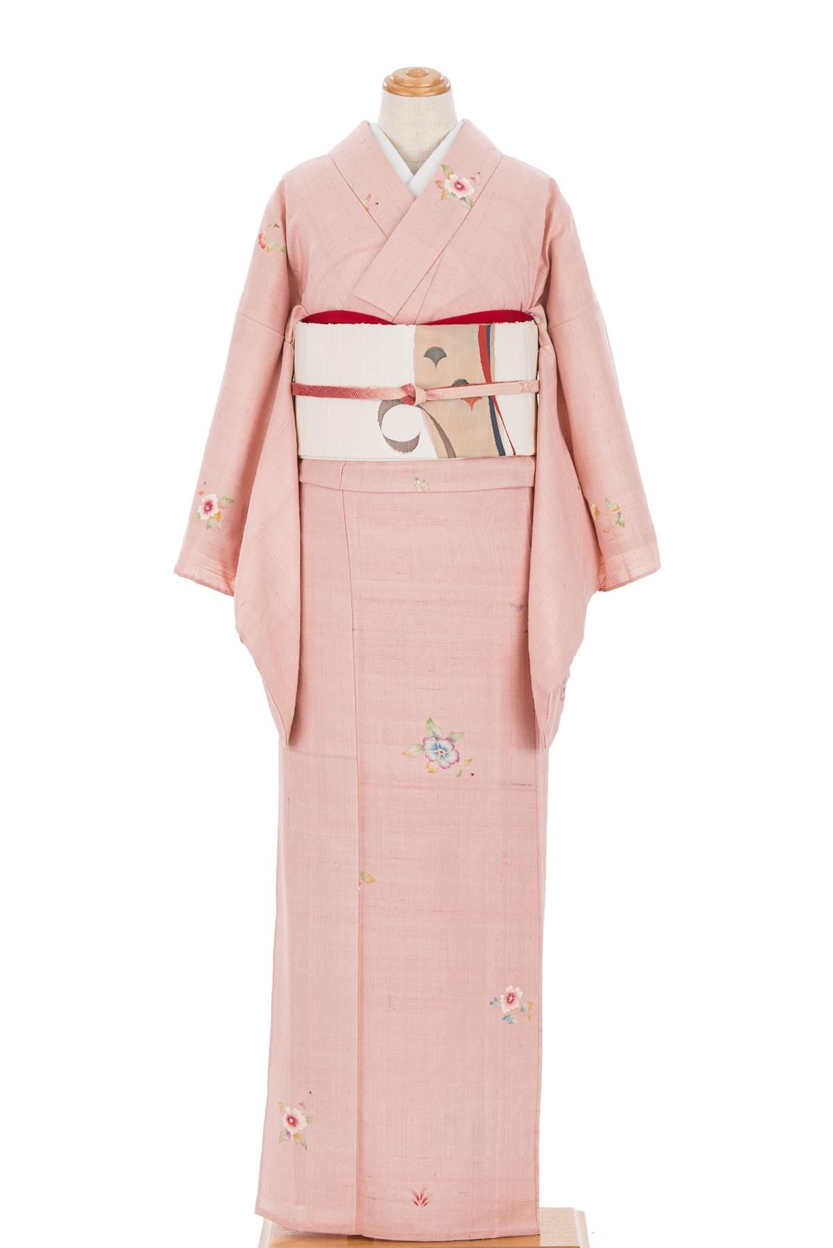 単衣 生紬 飛び柄 花模様 - からん::アンティーク着物・リサイクル着物