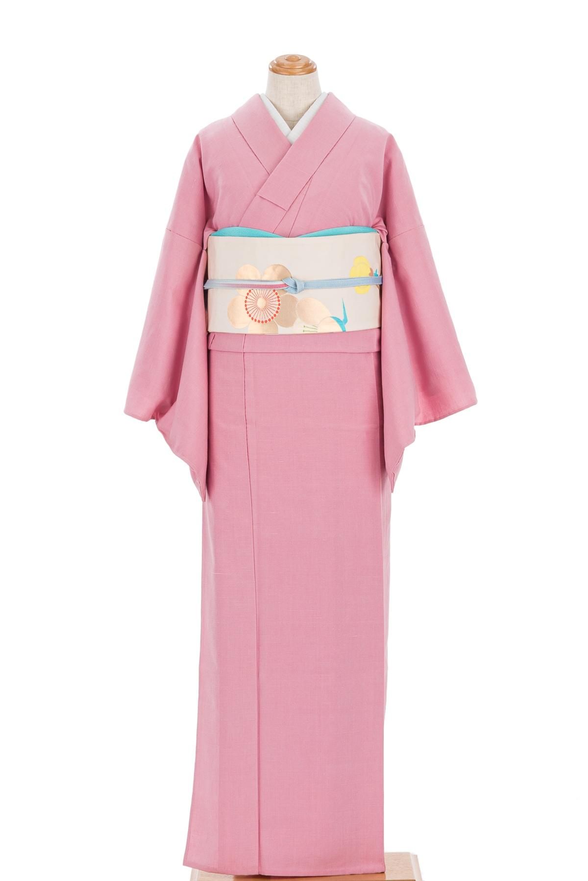 単衣 無地紬 ピンク - からん::アンティーク着物・リサイクル着物の