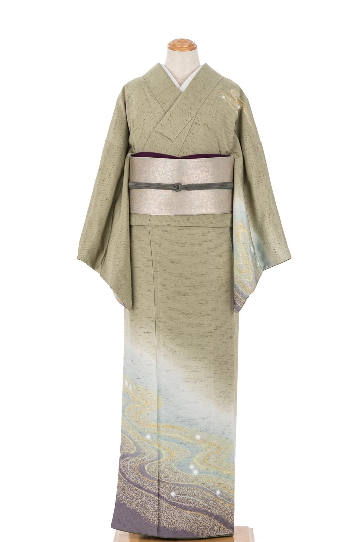 訪問着 ぜんまい紬 流水蛍 - からん::アンティーク着物・リサイクル