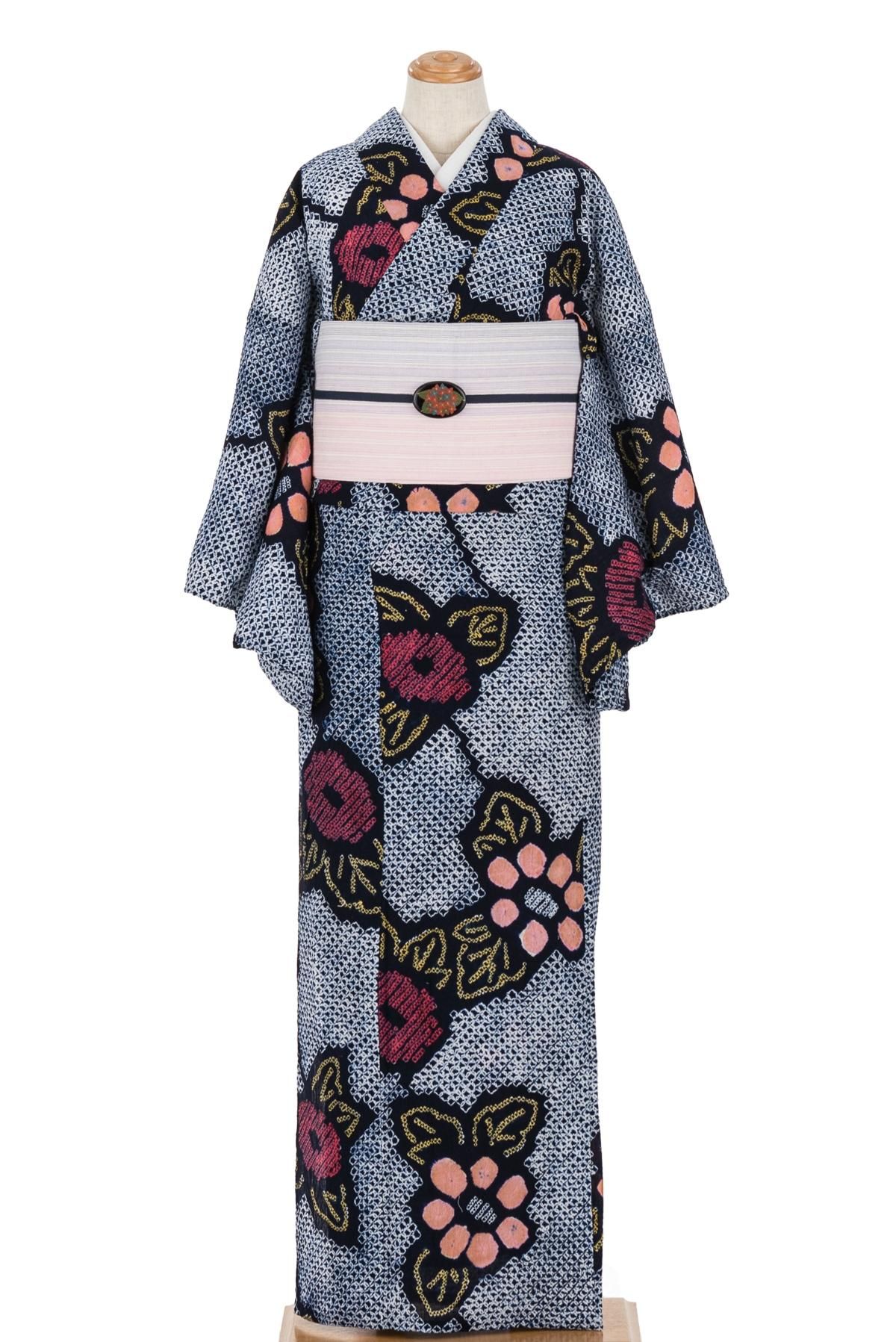 有松絞り浴衣 二種類の花模様 - からん::アンティーク着物・リサイクル