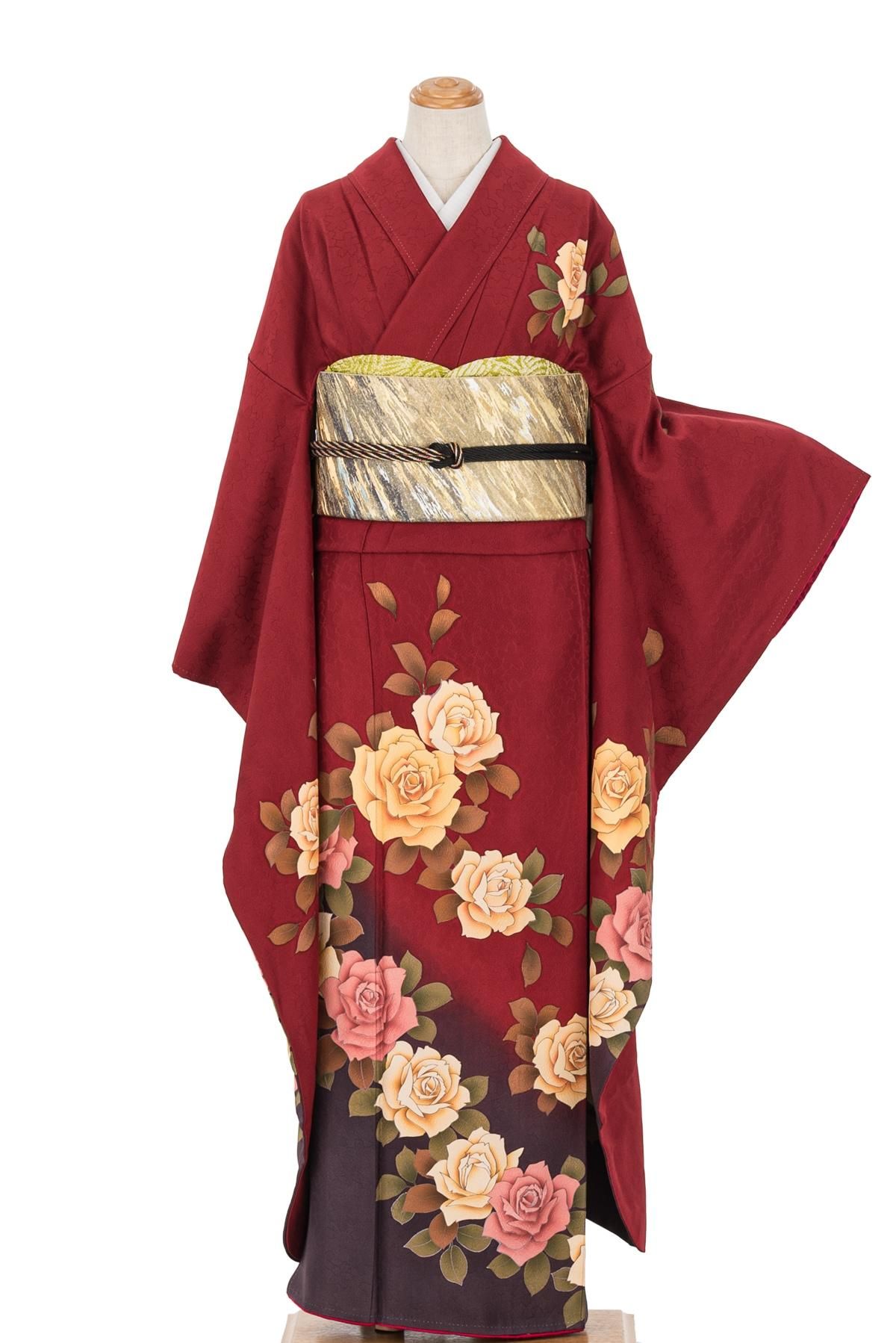 振袖 くすみカラーの薔薇 - からん::アンティーク着物・リサイクル着物