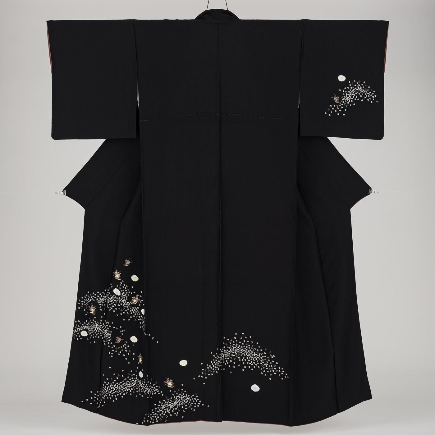 訪問着 絞り 刺繍の桔梗 裄長 - からん::アンティーク着物・リサイクル