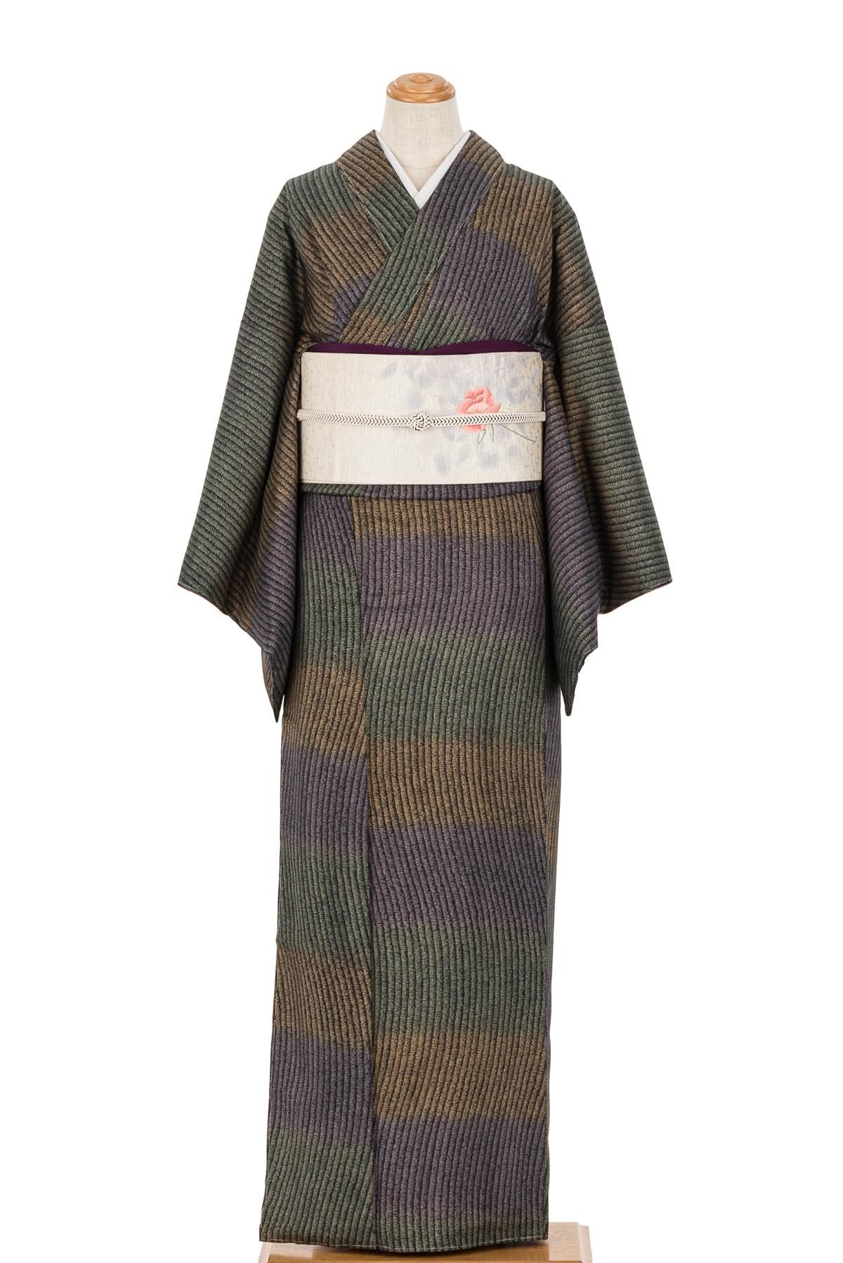 染め大島紬 横段模様 - からん::アンティーク着物・リサイクル着物の