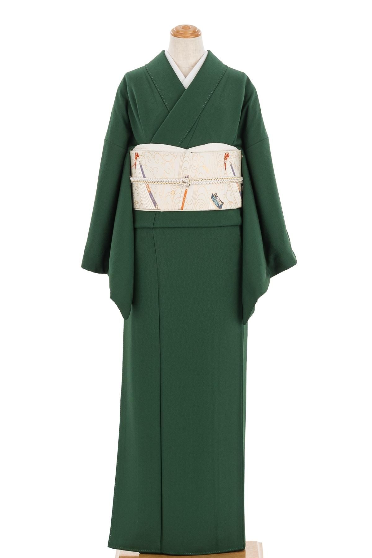 色無地 一つ紋 千歳緑 - からん::アンティーク着物・リサイクル着物の