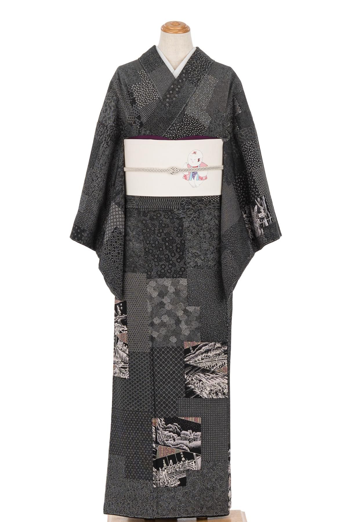 染谷梅治 訪問着 江戸小紋 東海道五十三次 - からん::アンティーク着物