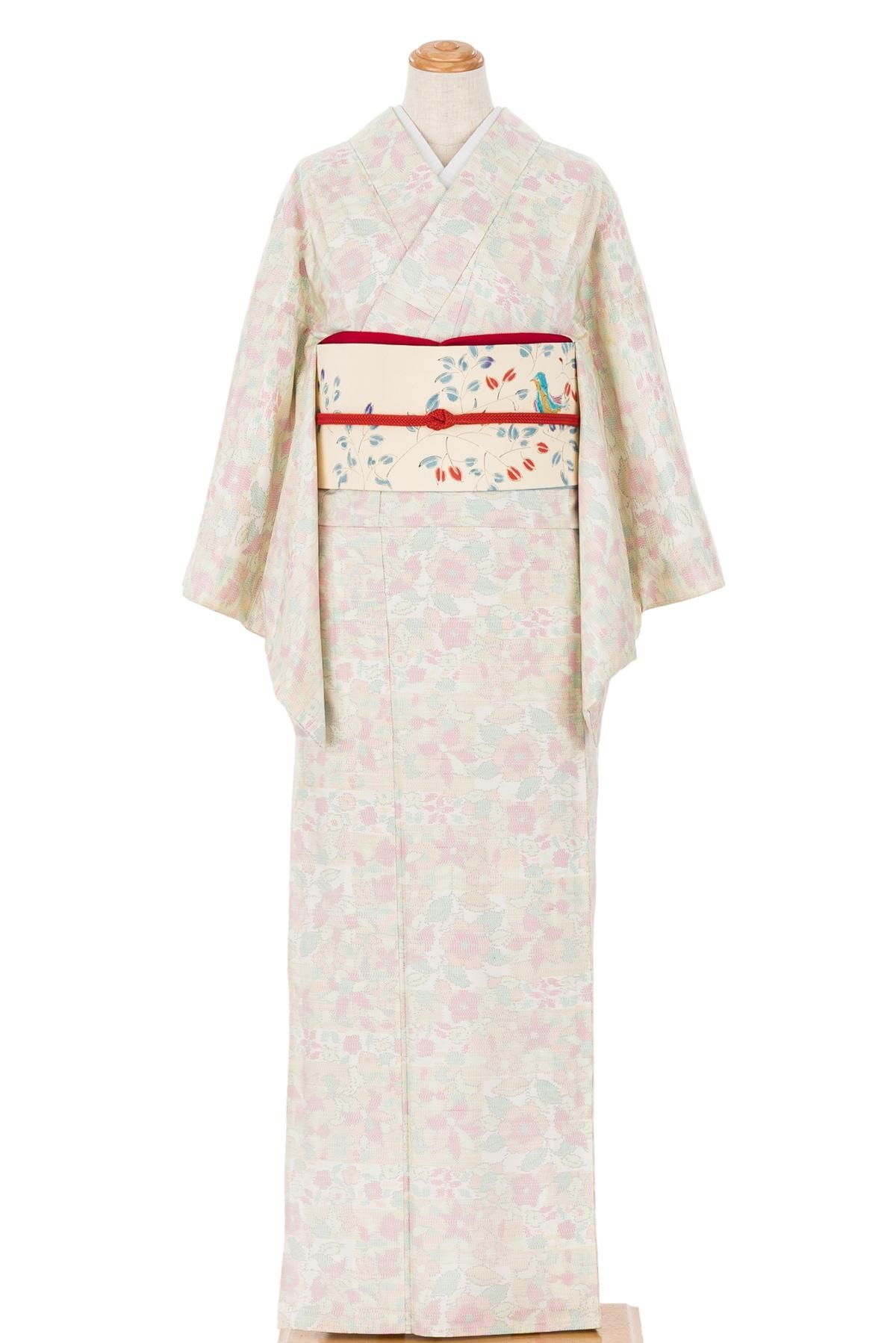 単衣 大島紬 白大島 花模様 - からん::アンティーク着物・リサイクル