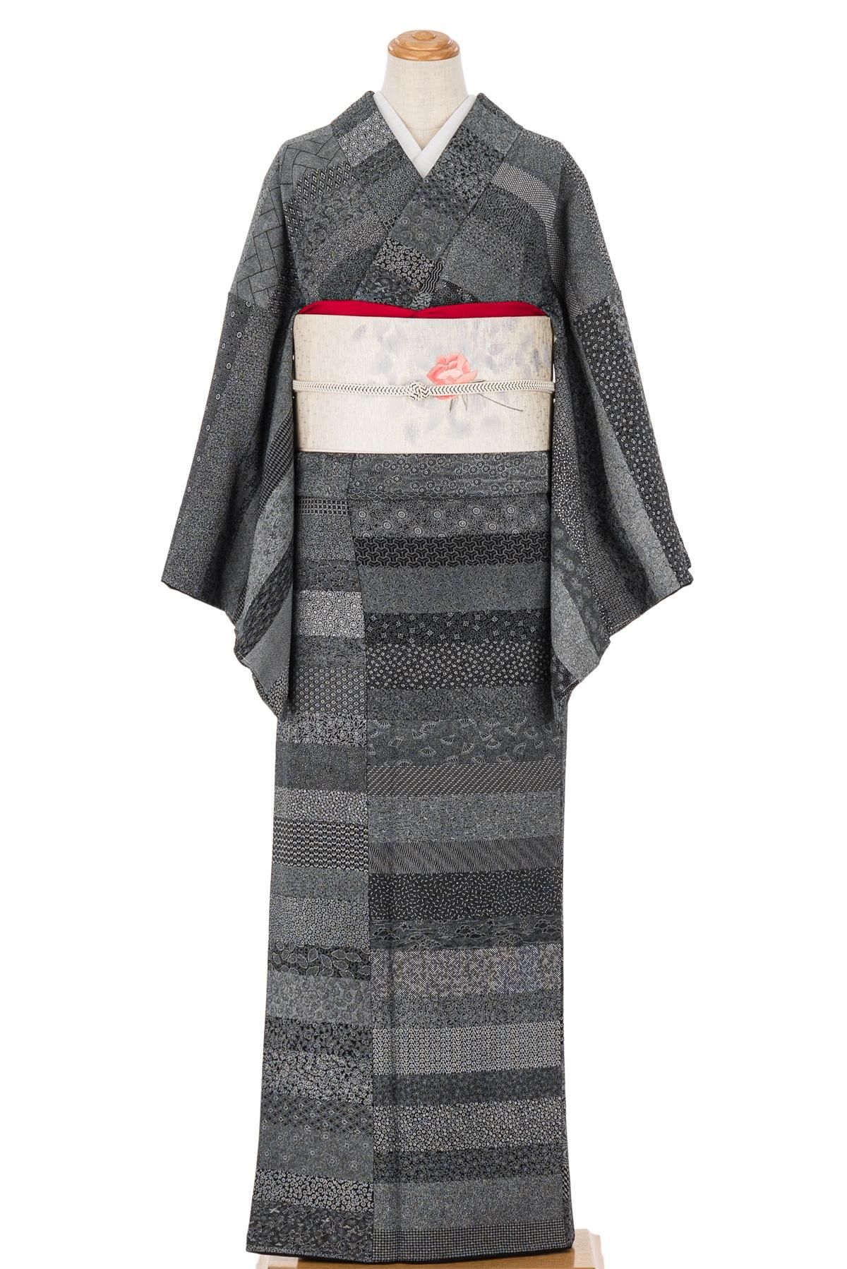 江戸小紋 横段模様 寄せ柄 作家物 - からん::アンティーク着物