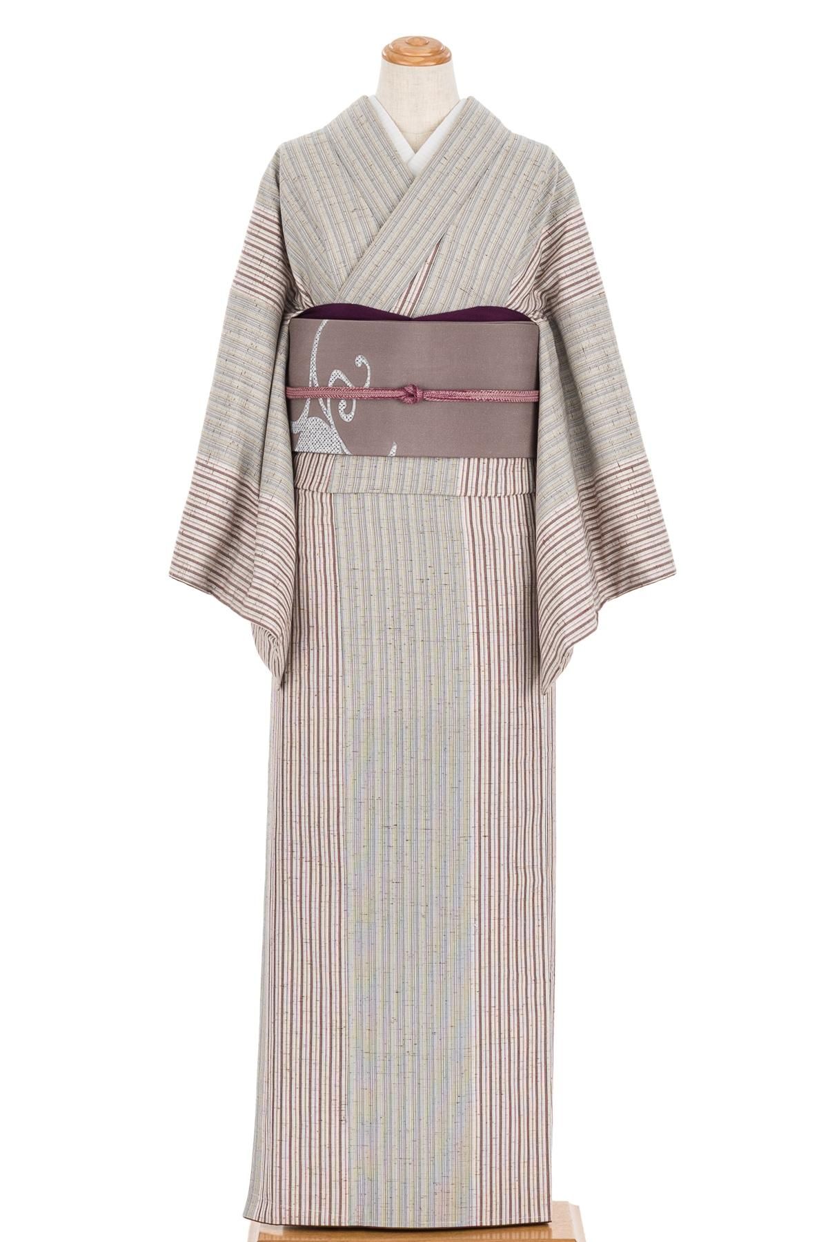 ぜんまい紬 縞模様 - からん::アンティーク着物・リサイクル着物の通販