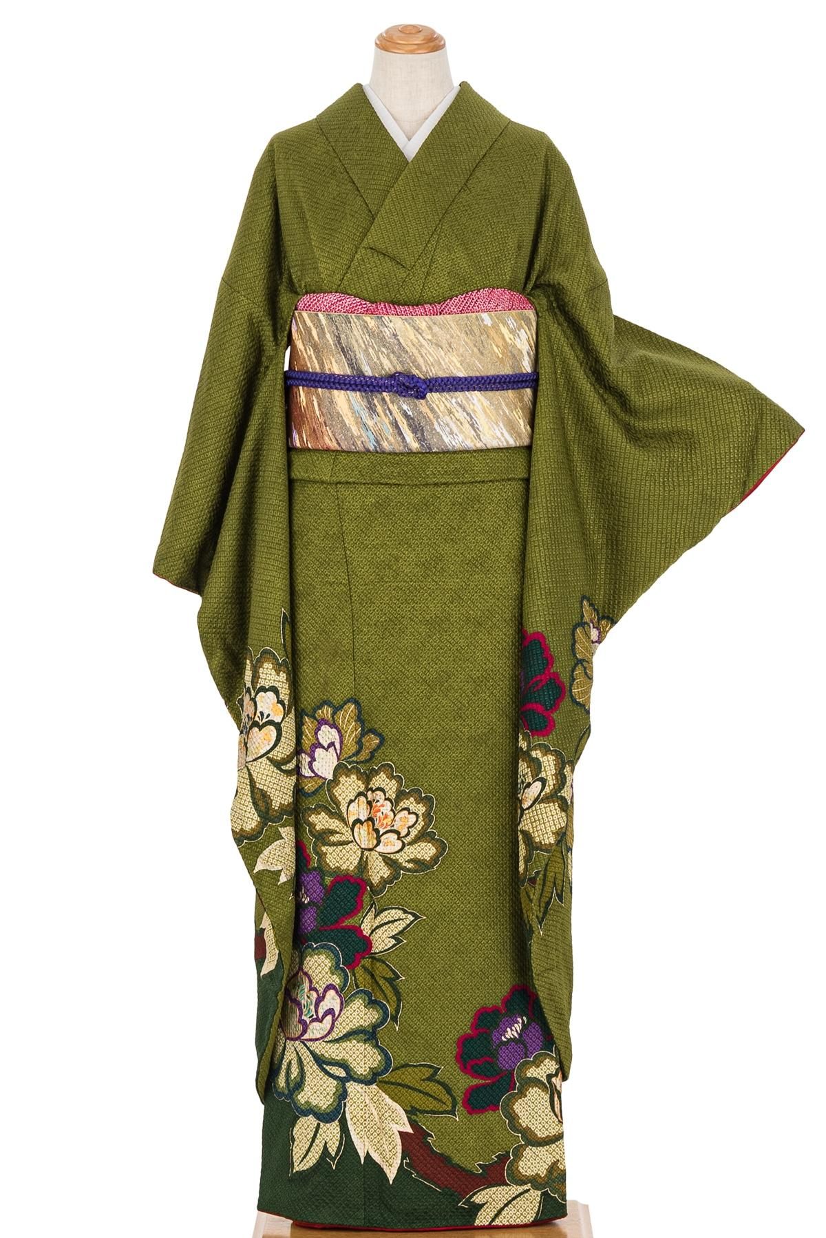 振袖 総絞り 牡丹 - からん::アンティーク着物・リサイクル着物の通販