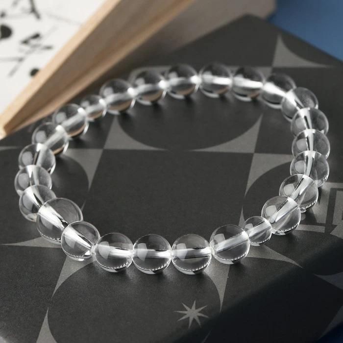 数珠ブレスレット 鑑別書付き 甲府磨き 約8ミリ 本水晶 桐箱入り