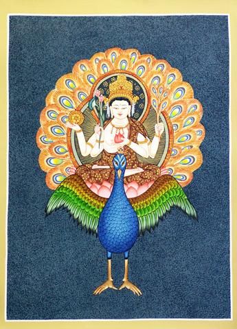 孔雀明王（くじゃくみょうおう／マハー・マーユーリー）[タンカS