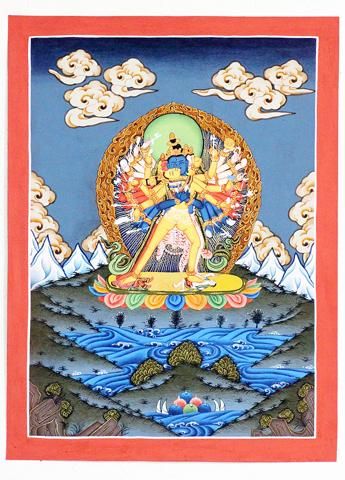 カーラチャクラ（時輪金剛／じりんこんごう）[タンカS] - 彩雲(さいうん)