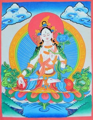 白多羅菩薩（ホワイトターラ）[M]・タンカ（仏画）｜彩雲