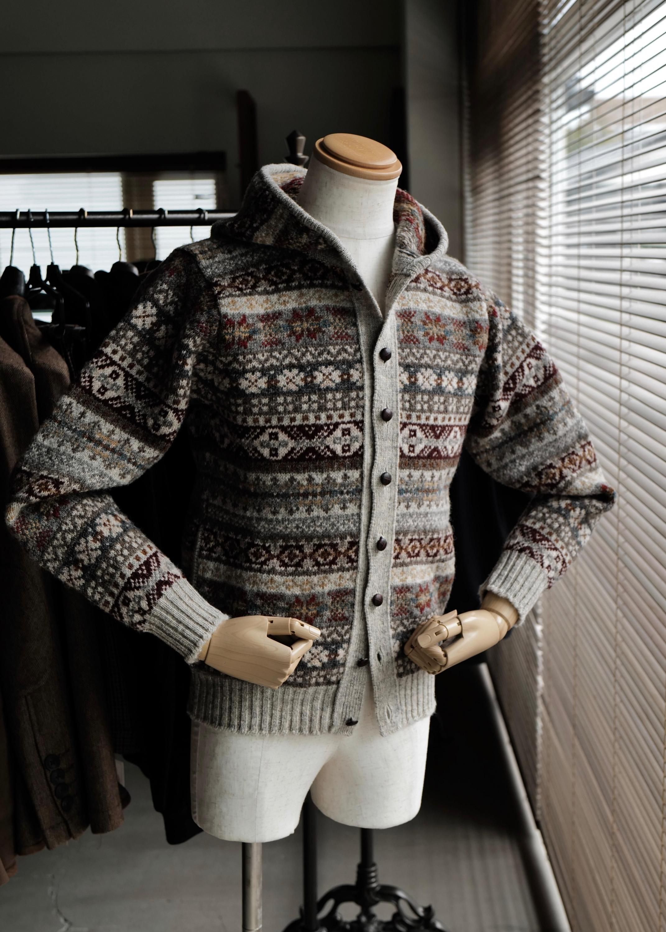 JAMIESON`S】シェットランドウールフェアアイル柄ニットパーカー