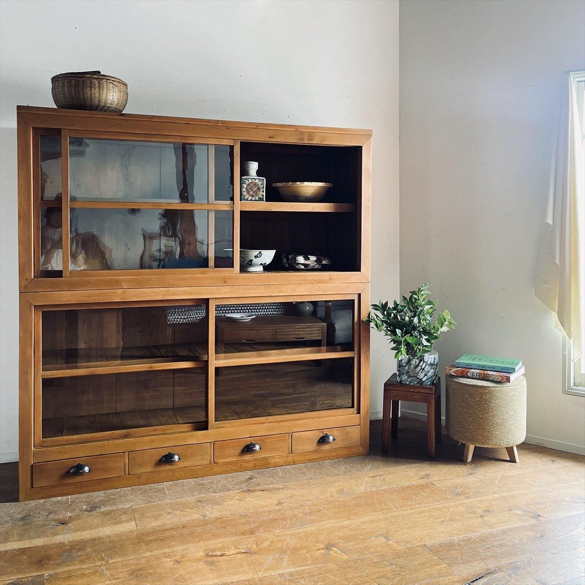 水屋/杉と松/ゆらゆらガラス - 古家具・古道具 アンティーク家具 kubu