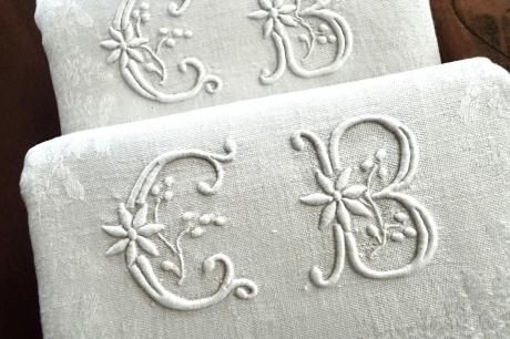フランス製 ダマスク織リネン テーブルナプキンセット イニシャル CB