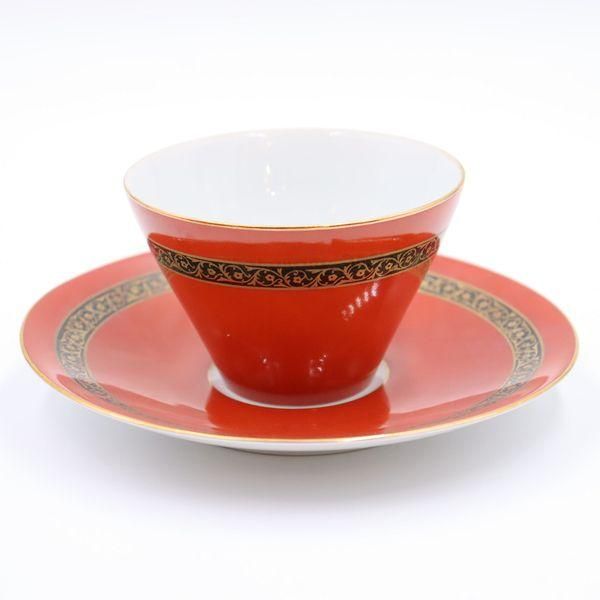 赤花唐草ティーカップ＆ソーサー｜レトロ昭和｜口径9.5cm