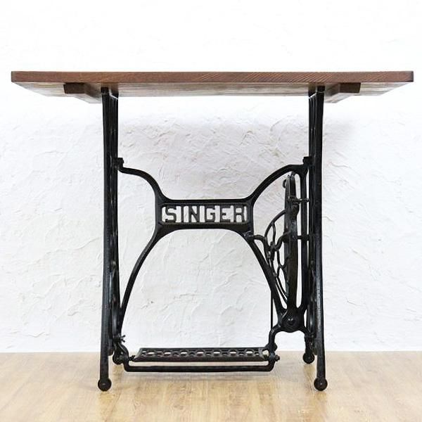 シンガーミシンテーブル｜鉄脚×ケヤキ天板のアンティークデスク・幅91cm