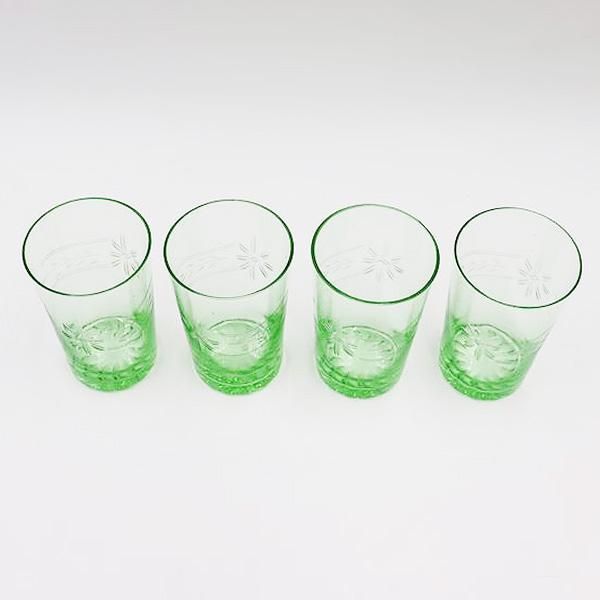 昭和レトロウランガラスコップ 大正ロマンのグリーンアンティーク