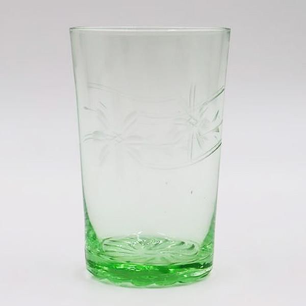 昭和レトロウランガラスコップ 大正ロマンのグリーンアンティーク