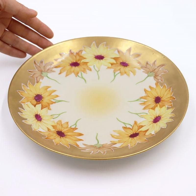 リモージュ手描きリムジュ飾り皿アンティーク金彩花柄プレート 直径22