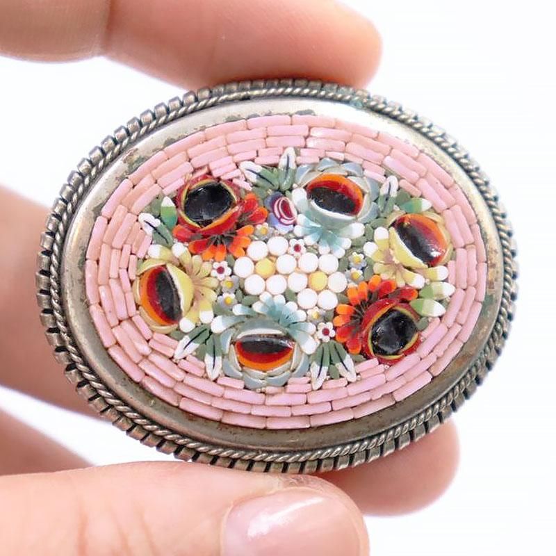 ブローチ イタリア製 マイクロモザイク 1920-40年頃