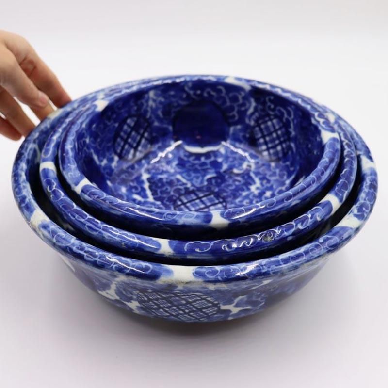 希少手描き染付三つ鉢入れ子飾り鉢｜明治時代アンティーク｜26×9.5cm