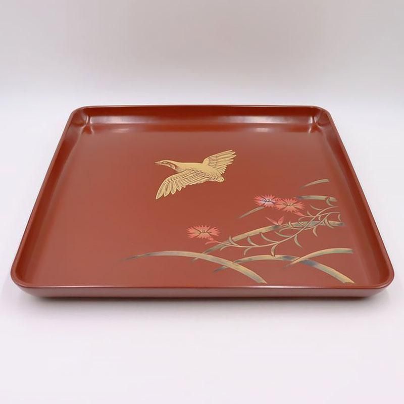 折敷 輪島塗 古代朱 沈金 昭和初期 36cm四方盆